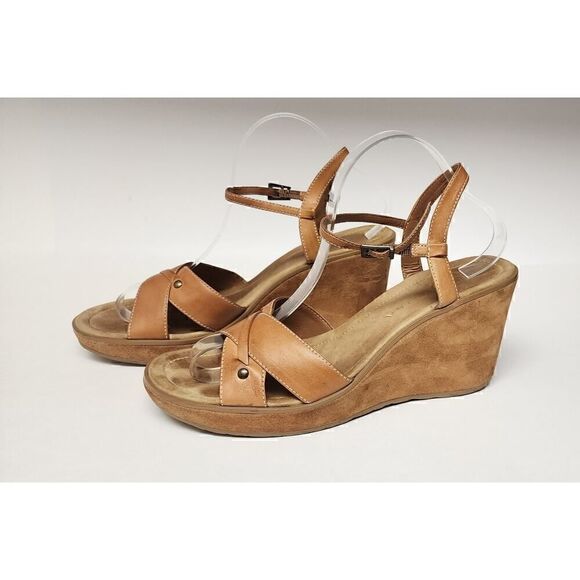 Gianni Bini Wedge Sandals Womens Brown Leather Strappy Slingback 10M - Picture 10 of 10